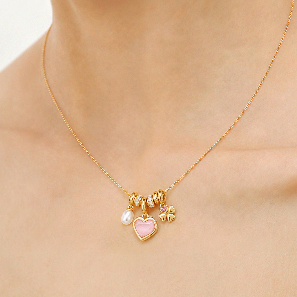 Blush Heart Pearl Charm Necklace