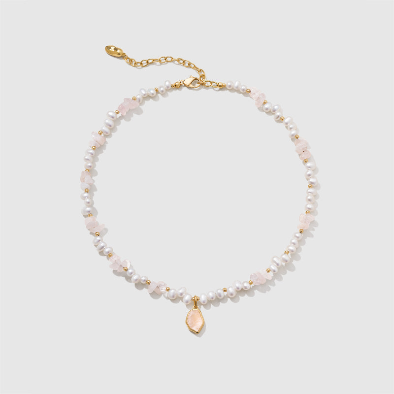 Raw Rose Quartz Pearl Necklace
