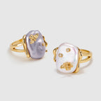 White Baroque Pearl Bee Open Ring