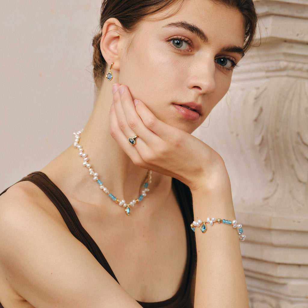 Raw Blue Topaz Pearl Bracelets