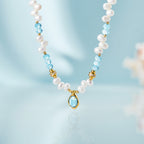 Raw Blue Topaz Pearl Necklace