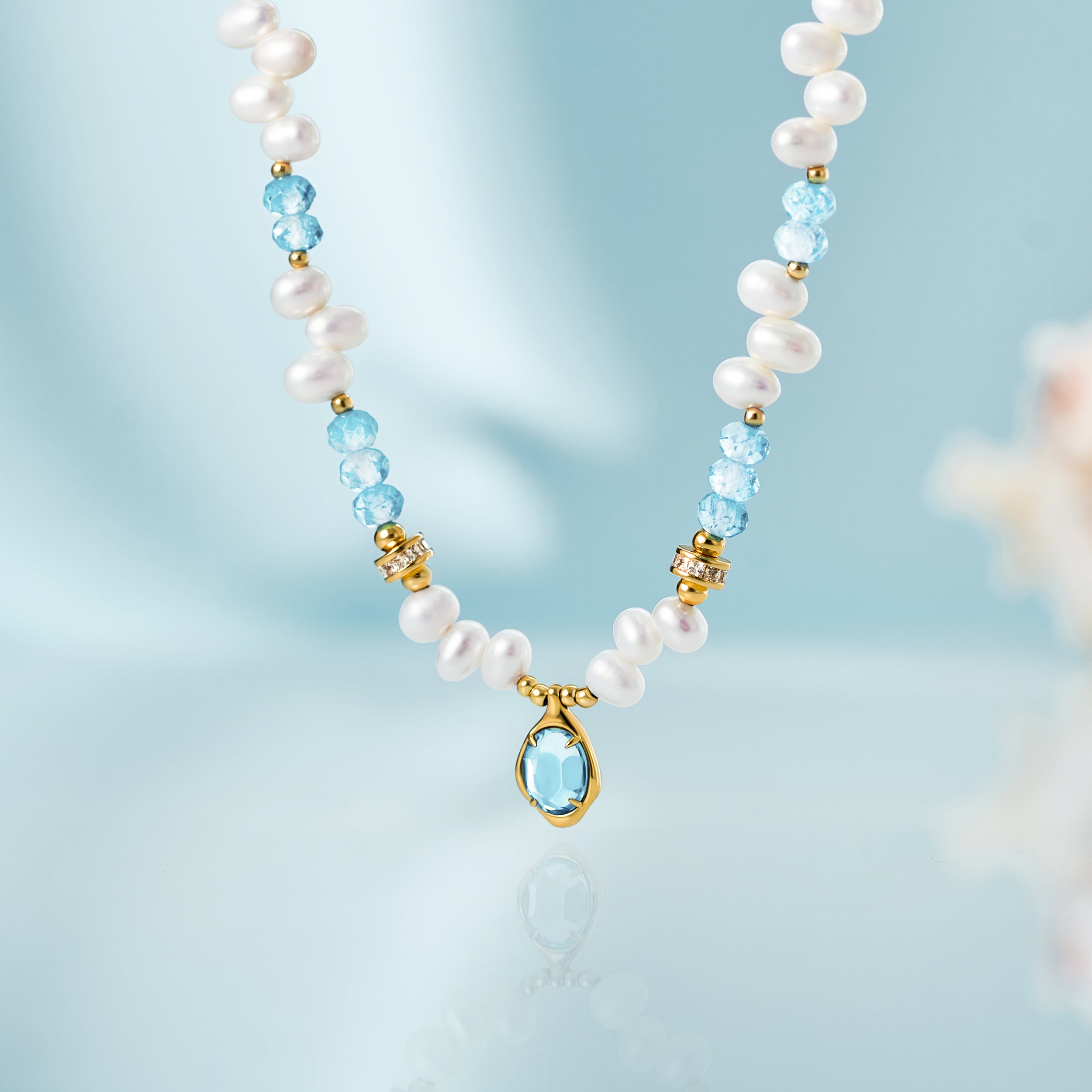 Raw Blue Topaz Pearl Necklace