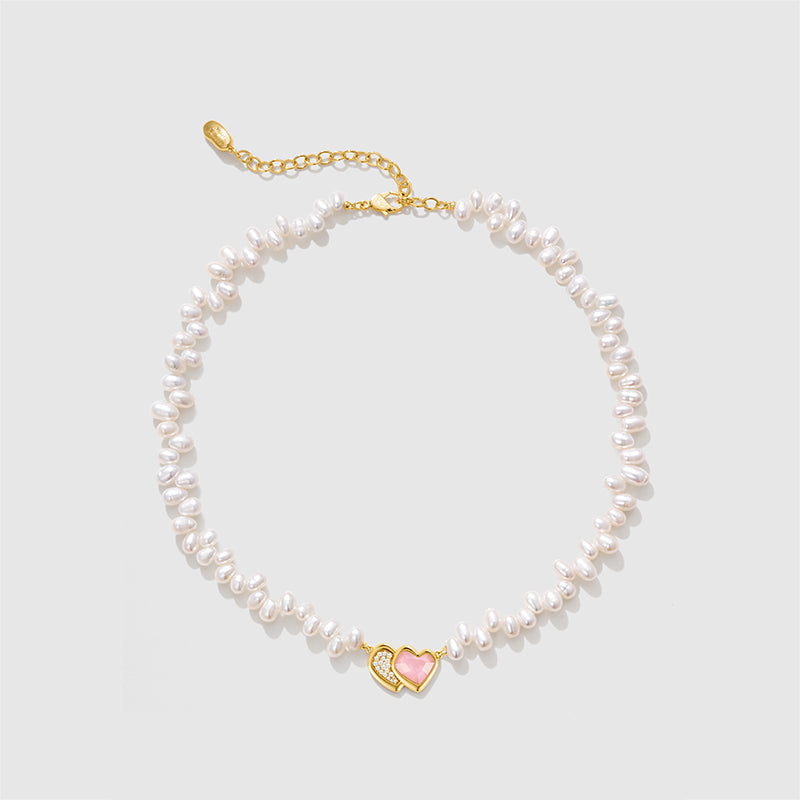 Blush Heart Rose Quartz Pearl Necklace