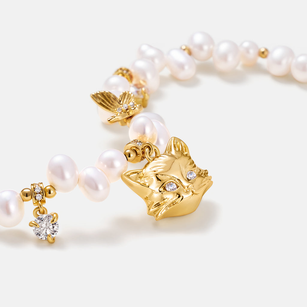 Cat Butterfly Pearl Bracelet