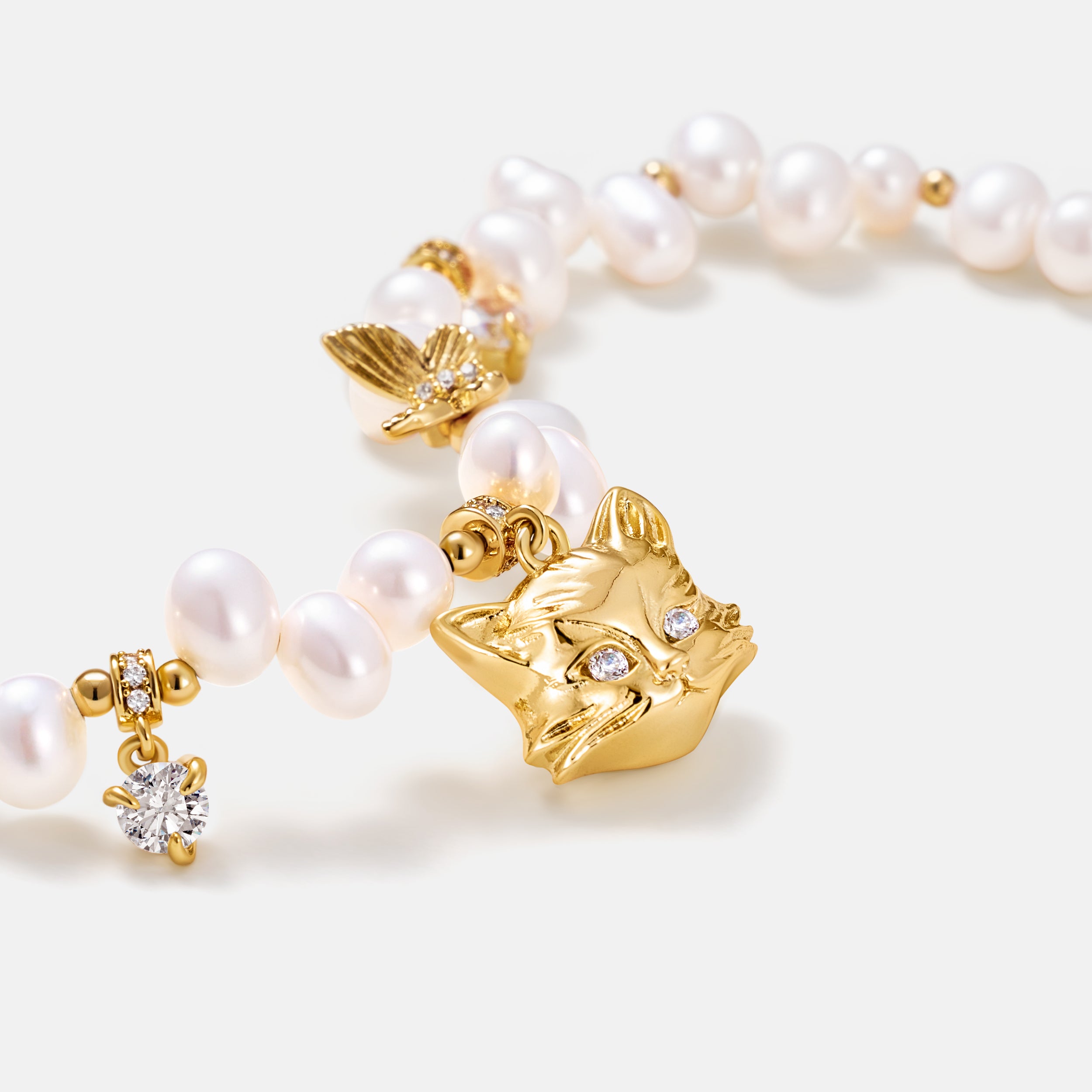 Cat Butterfly Pearl Bracelet