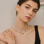 Raw Blue Topaz Pearl Necklace