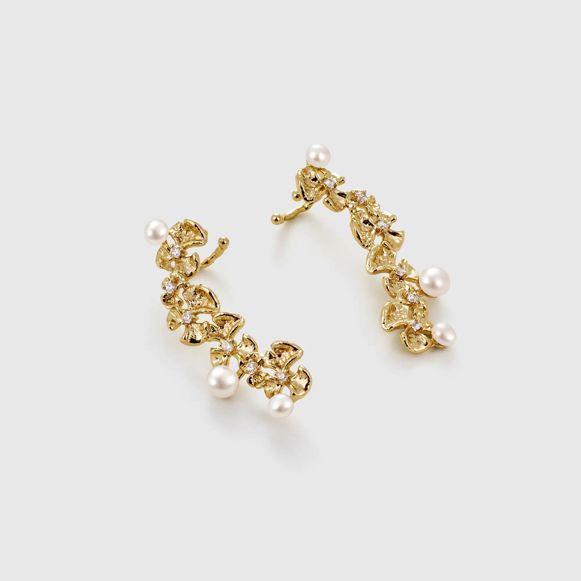 Gold Ginkgo Leaves Pearl Earrings