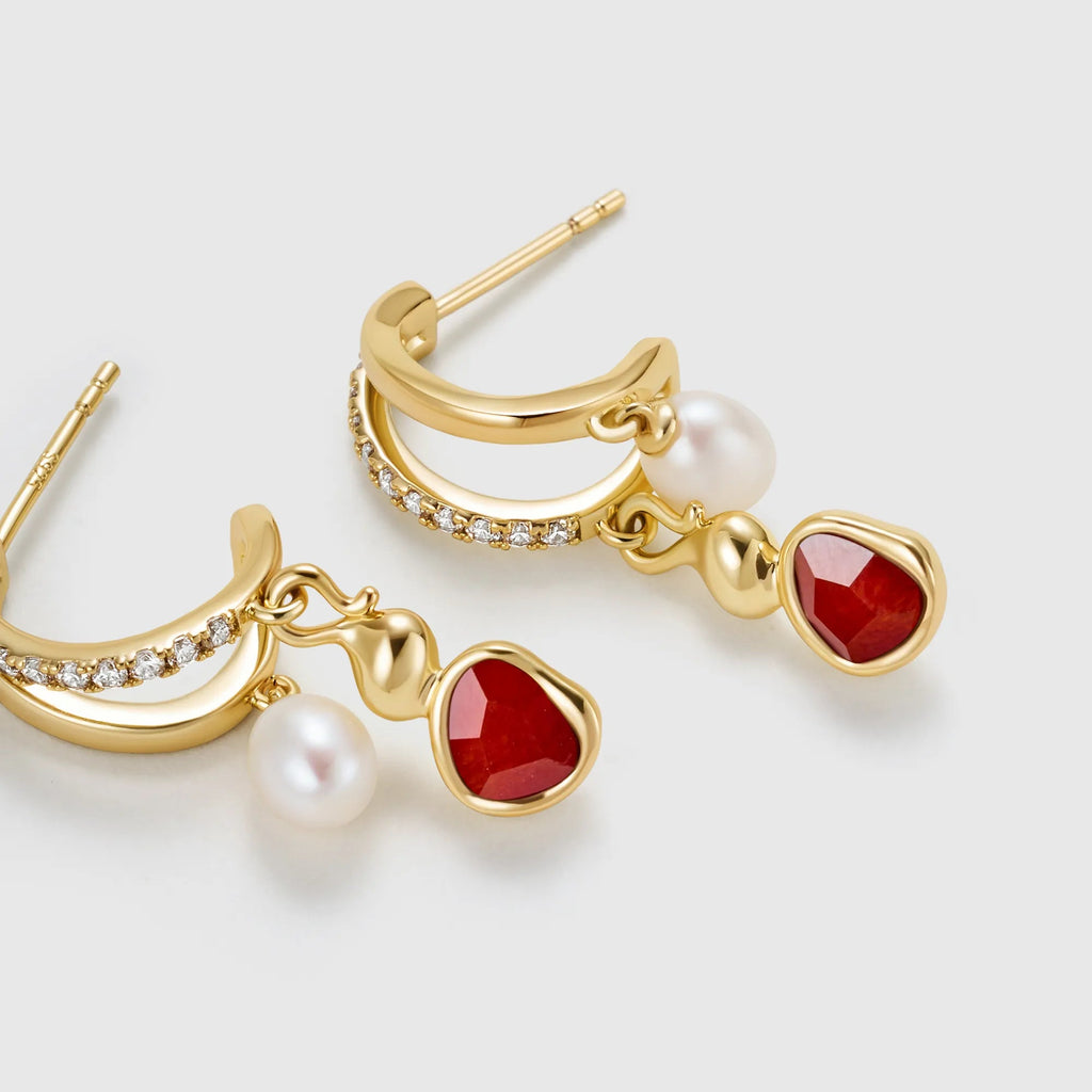 Wulu Red Agate Drop Pearl Earrings