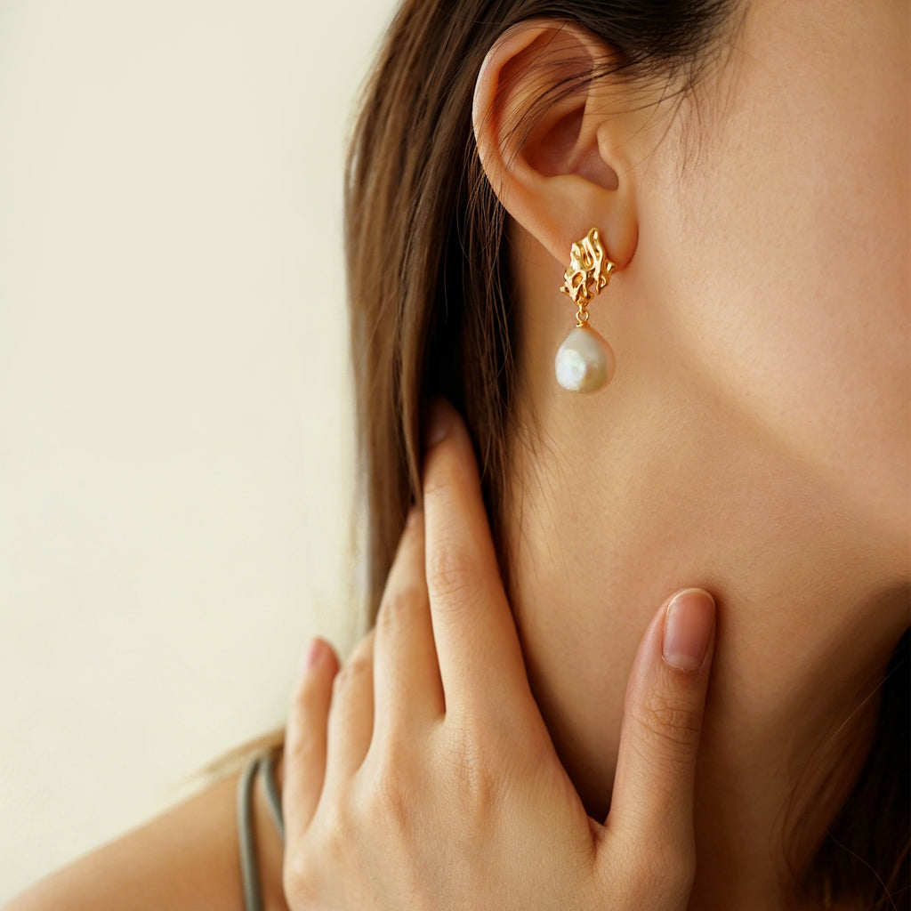 Lava Baroque Button Pearl Earrings