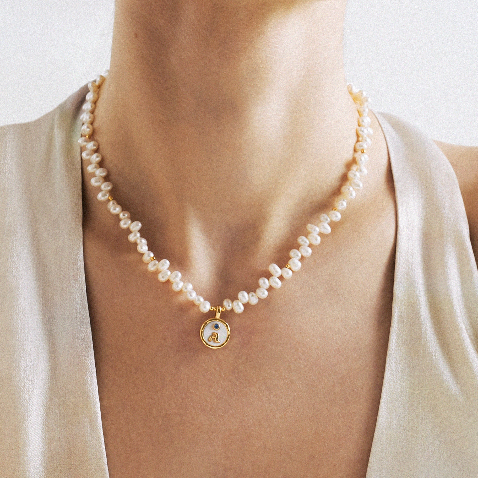 Signet Initial Pearl Necklace