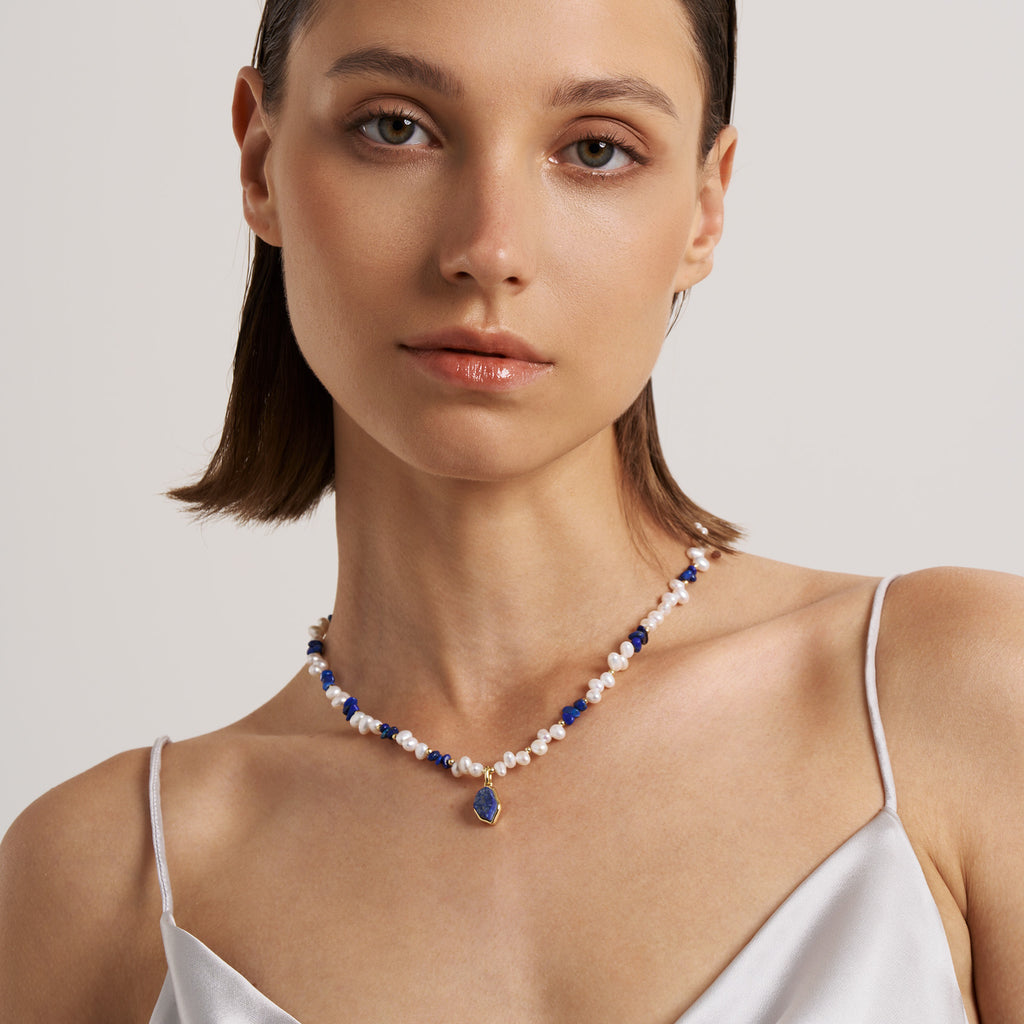 Raw Lapis Lazuli Pearl Necklace