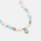 Raw Blue Topaz Pearl Necklace