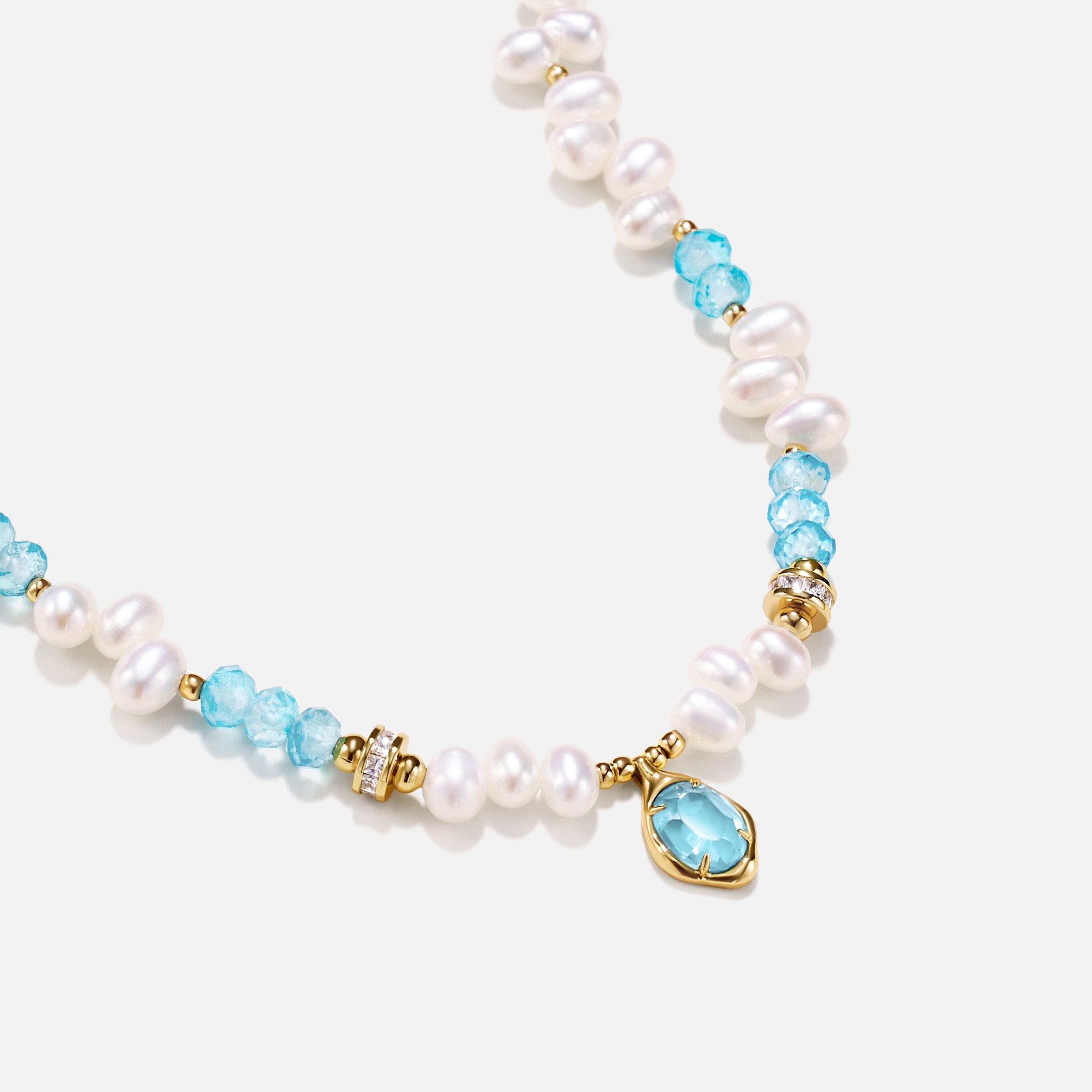 Raw Blue Topaz Pearl Necklace