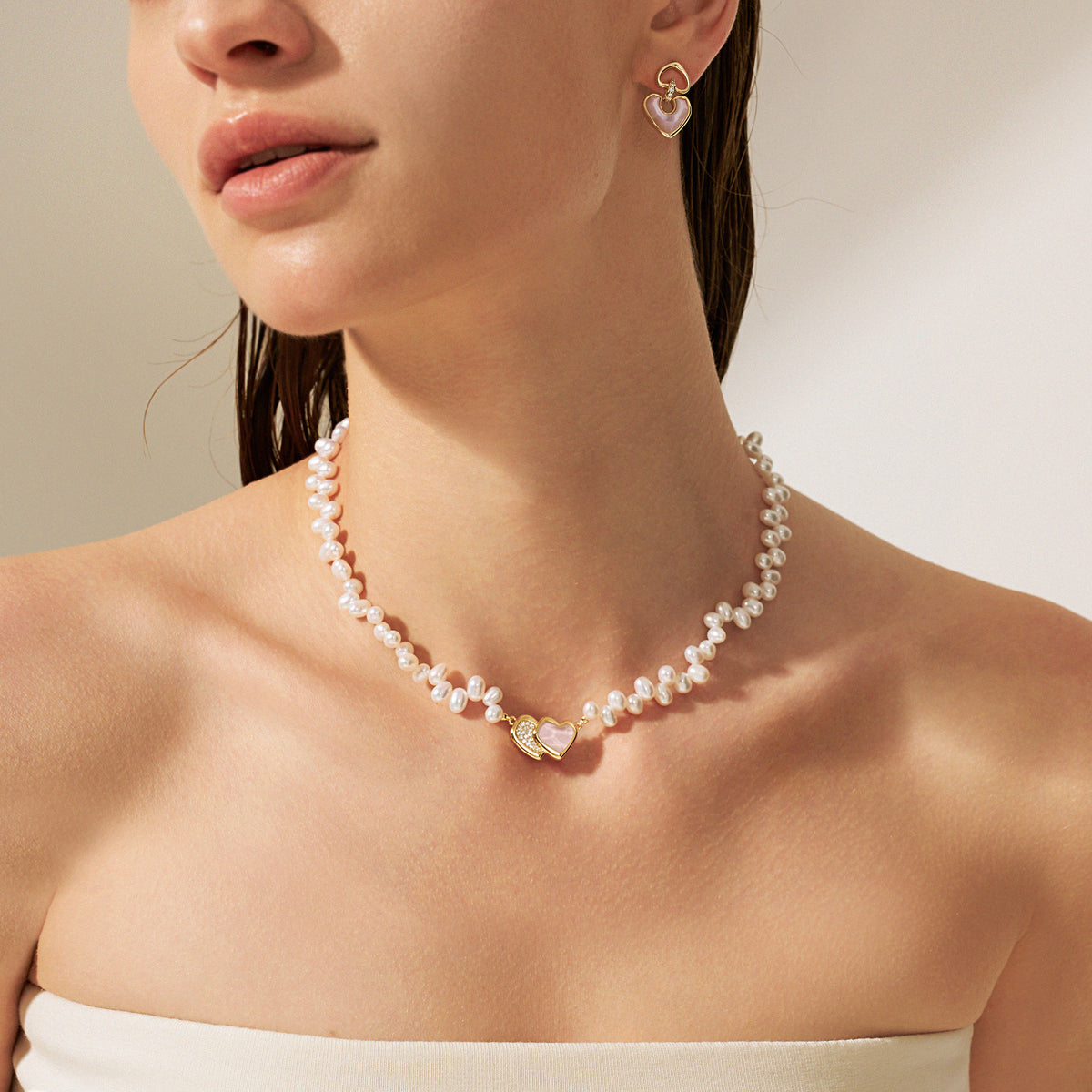 Blush Heart Rose Quartz Pearl Necklace