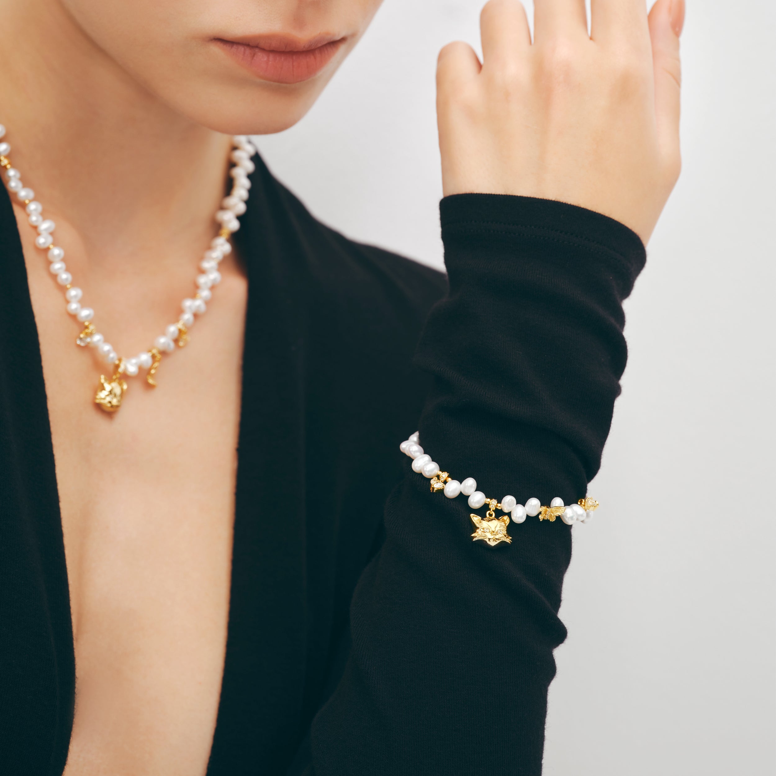 Cat Butterfly Pearl Bracelet