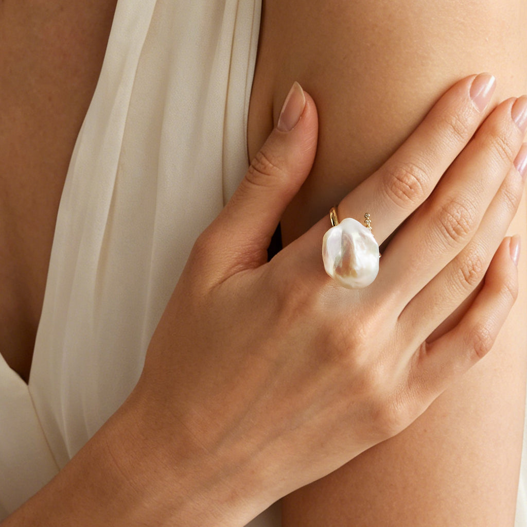 Starlit Splendor Baroque Pearl Ring Unique Shaped