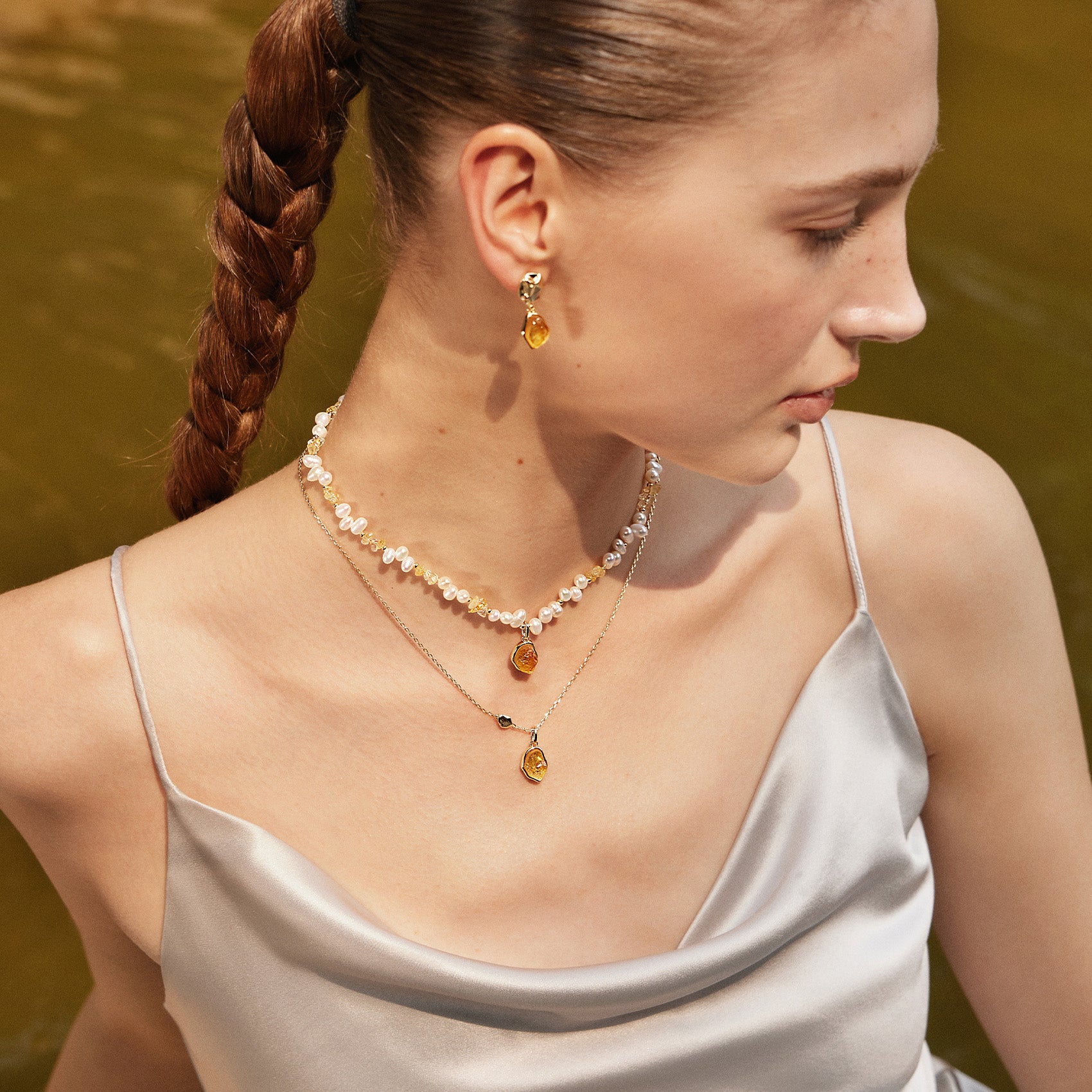 Raw Citrine Pearl Necklace