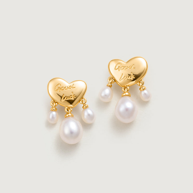 Good Luck Pearl Heart Earrings