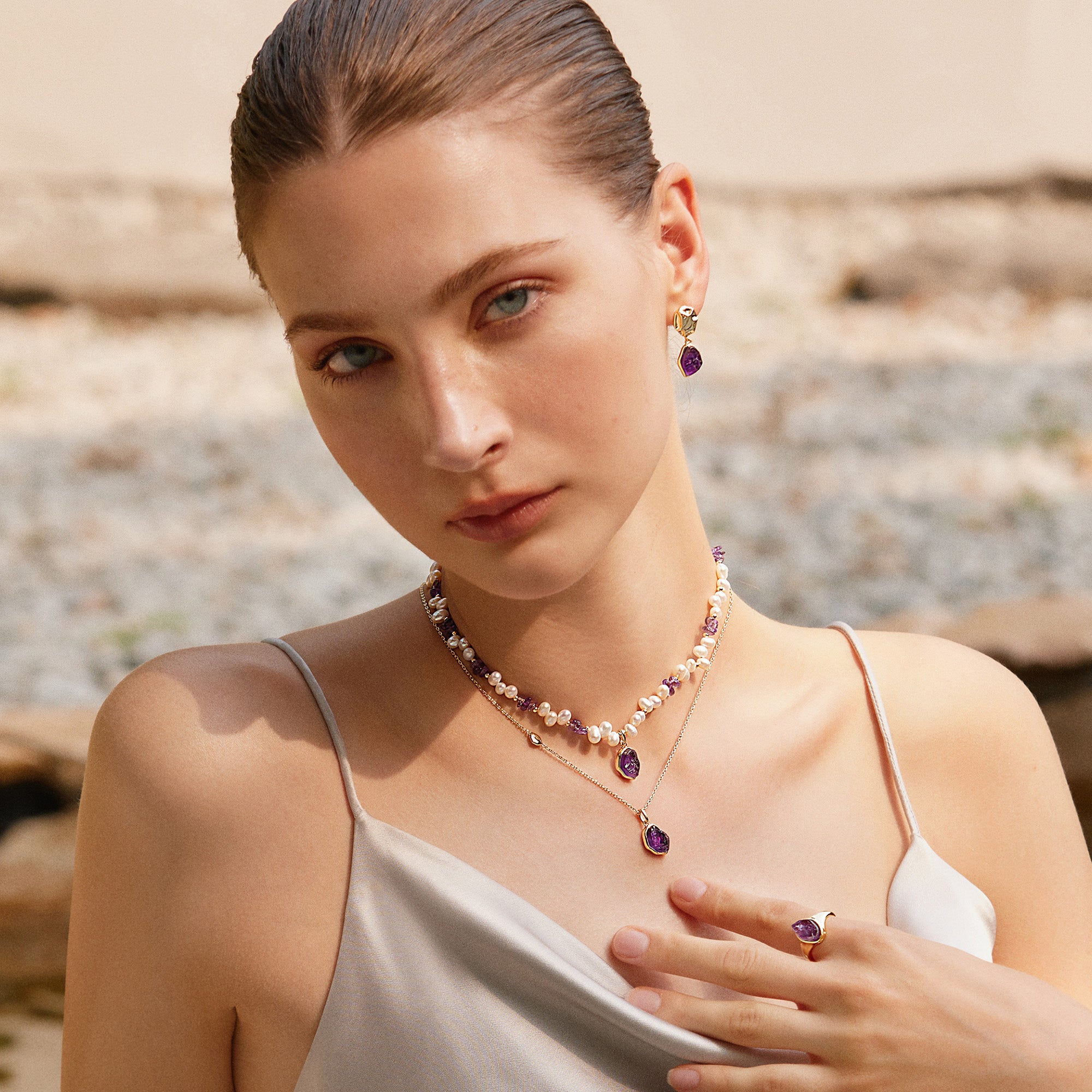 Raw Amethyst  Earrings