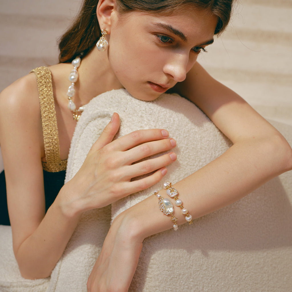 White Baroque Pearl Bee Bracelet