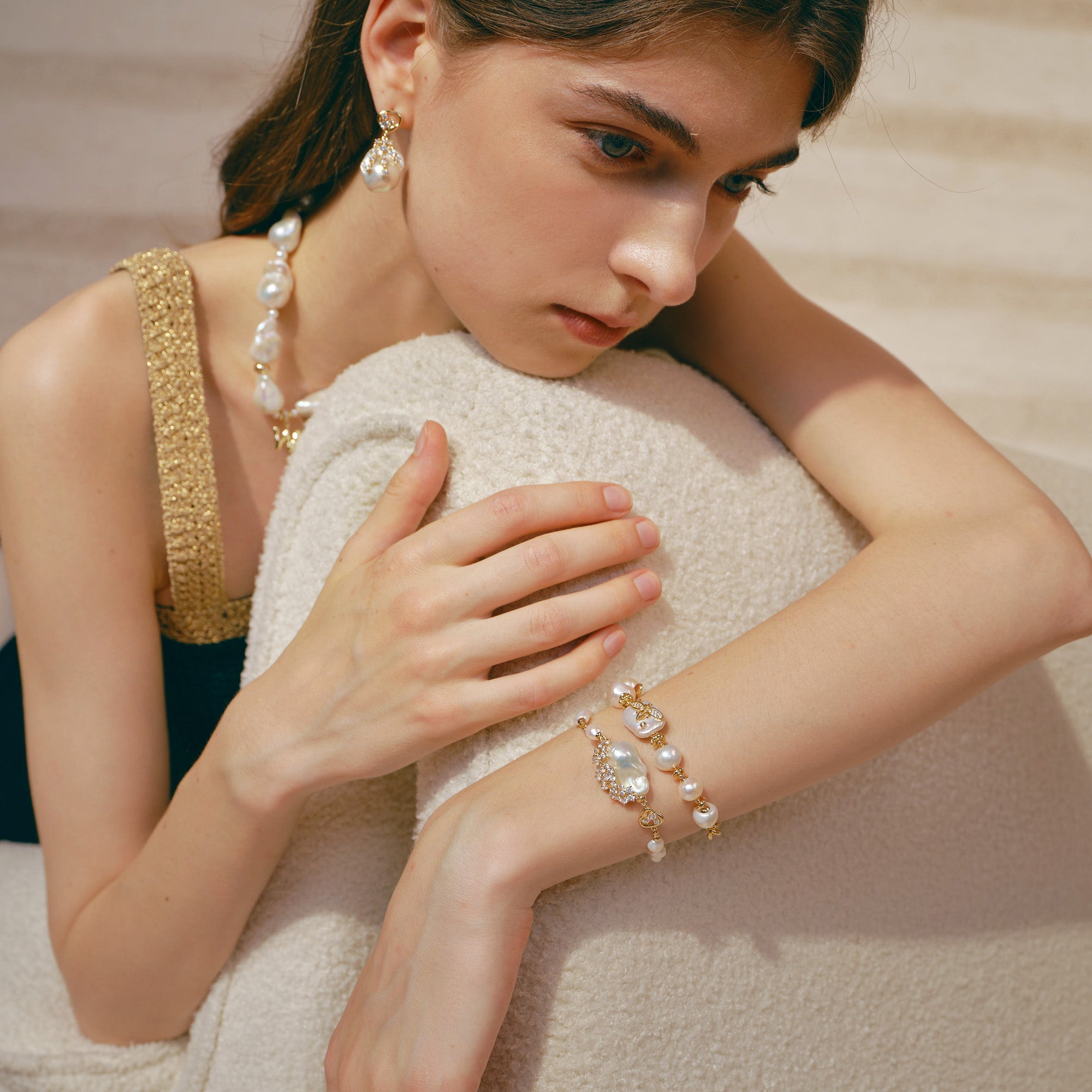 White Baroque Pearl Bee Bracelet
