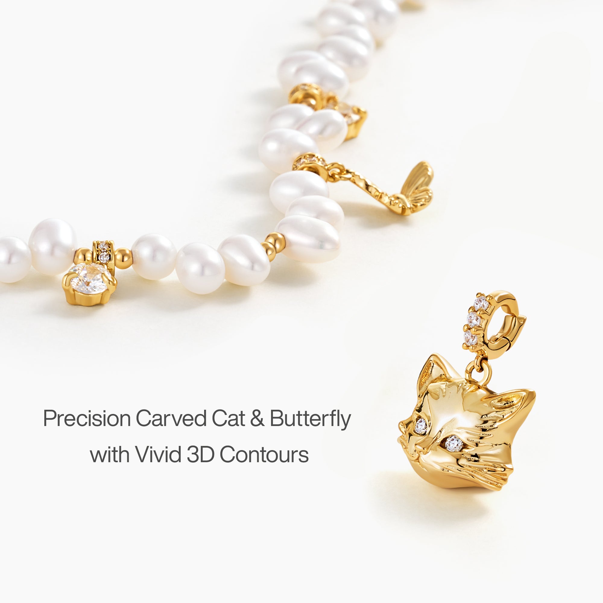 Personalized Cat Butterfly Pearl Necklace