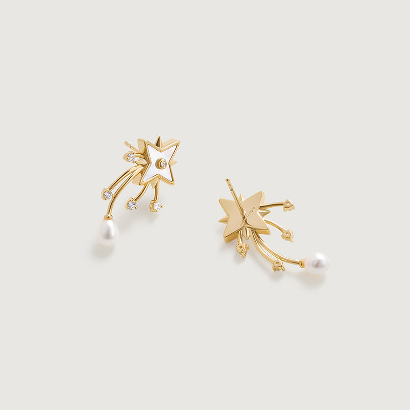 Radiant Star Pearl Drop Earrings