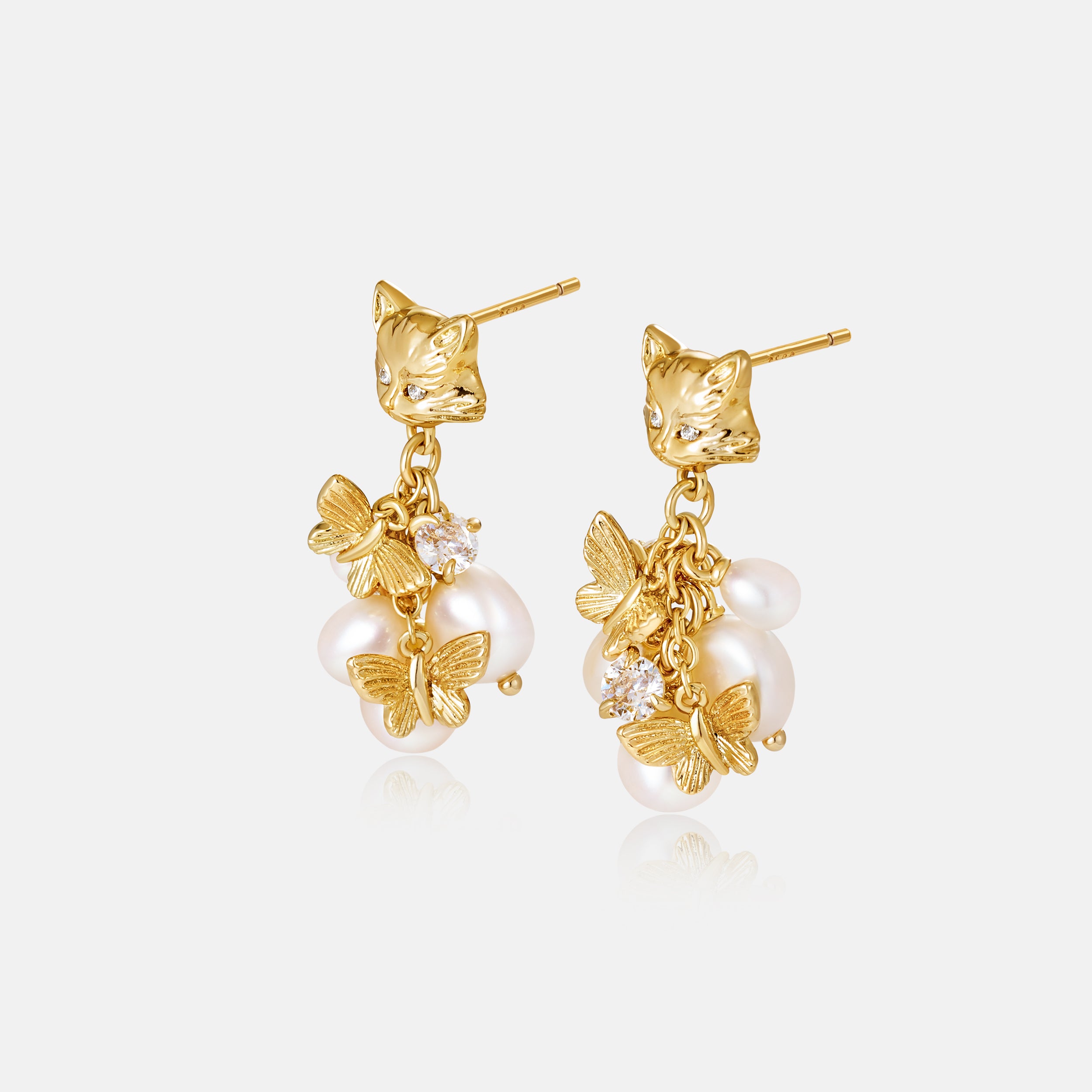 Cat Butterfly Pearl Earrings