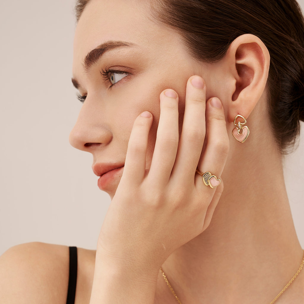 Blush Heart Rose Quartz Drop Earrings