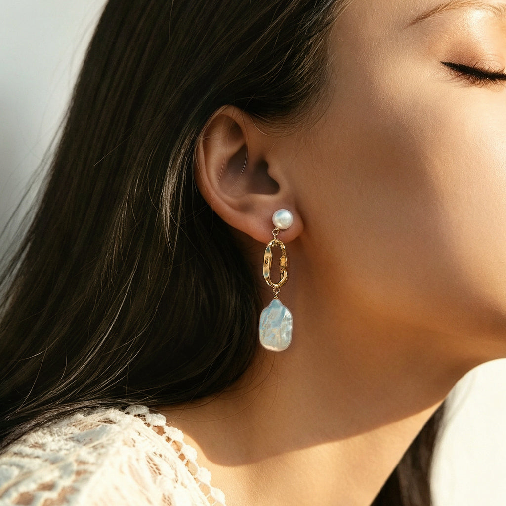 White Baroque Pearl Earring