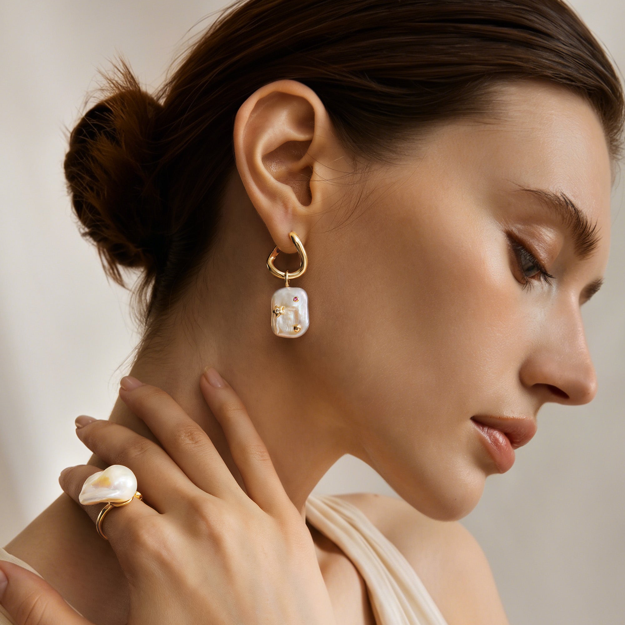 Moon Night Stars Baroque Pearl Earrings