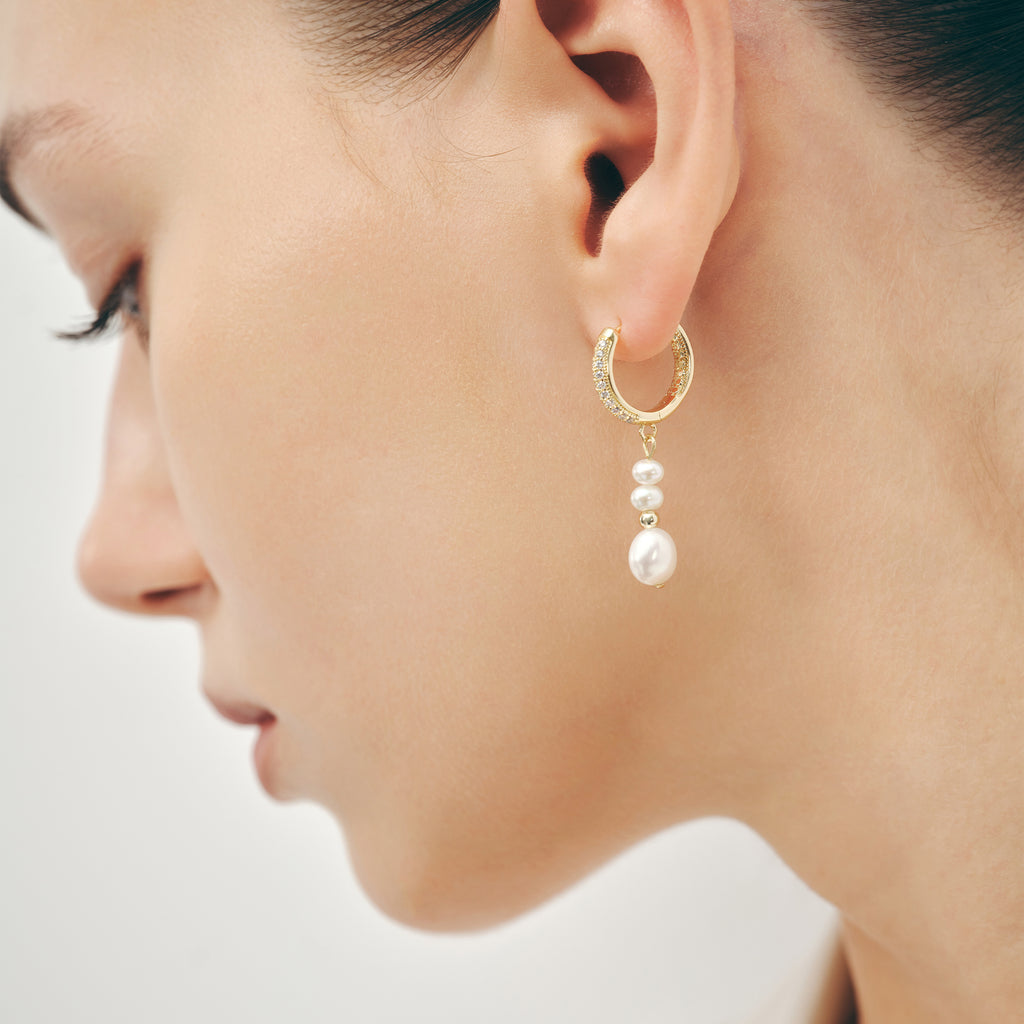 Gold Hoop Pearl Earrings