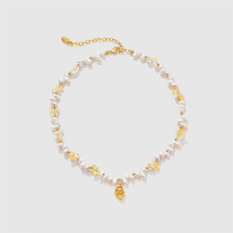 Raw Citrine Pearl Necklace