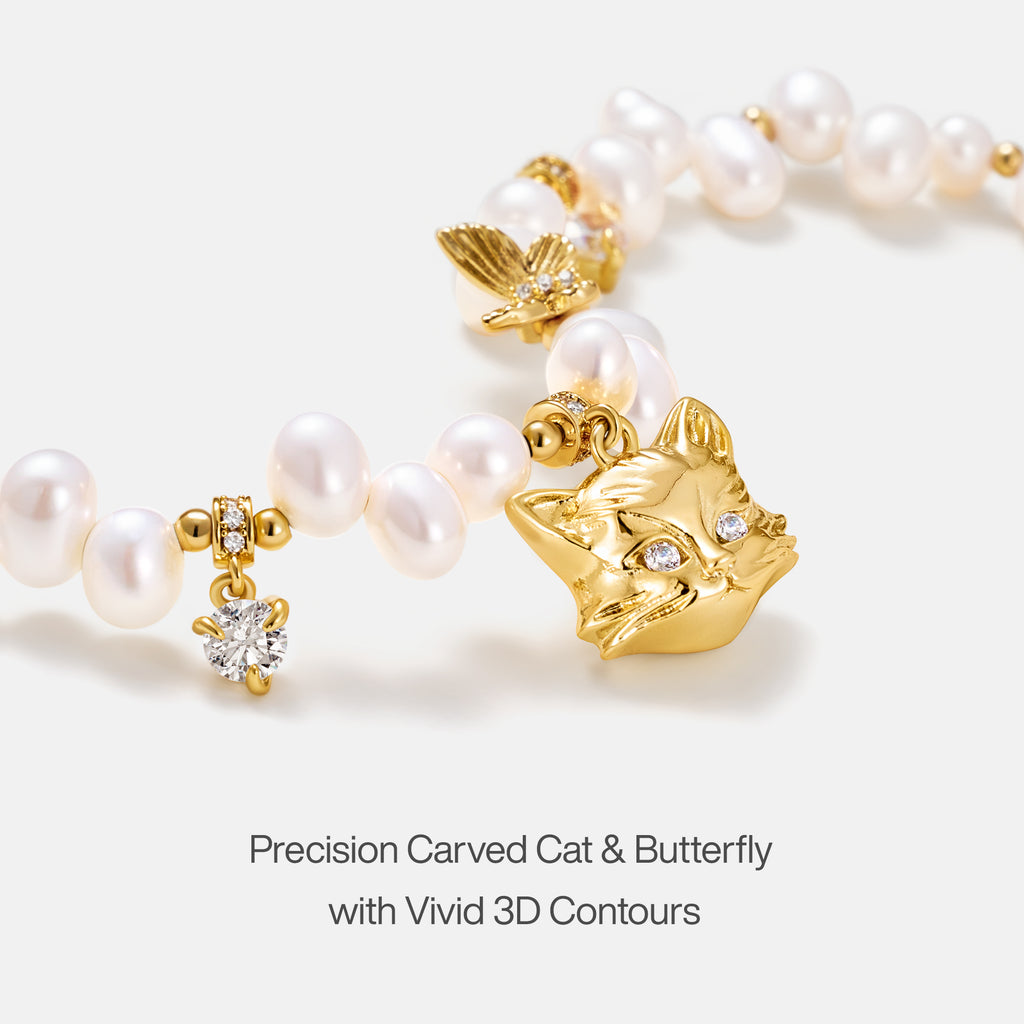 Personalized Cat Butterfly Pearl Bracelet