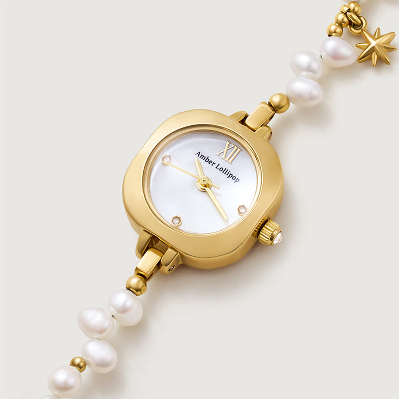 Golden Hour Irregular Pearl Watch