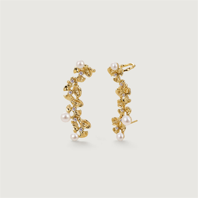 Gold Ginkgo Leaves Pearl Earrings