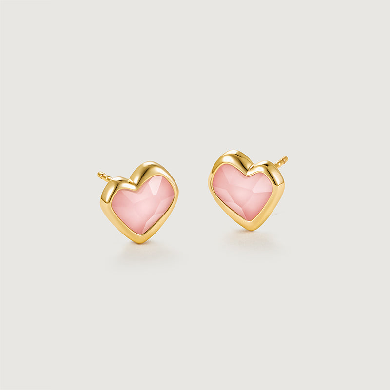 Blush Heart Rose Quartz Stud Earrings