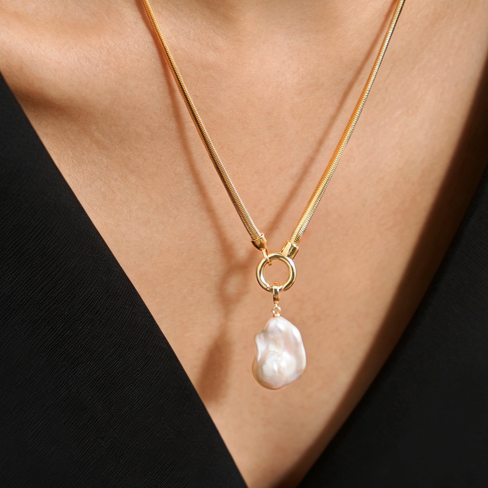 Large Baroque Pearl Pendant Necklace With Gold OT Chain