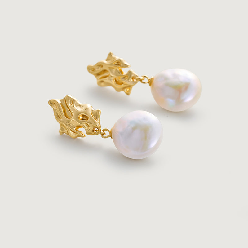 Lava Baroque Button Pearl Earrings