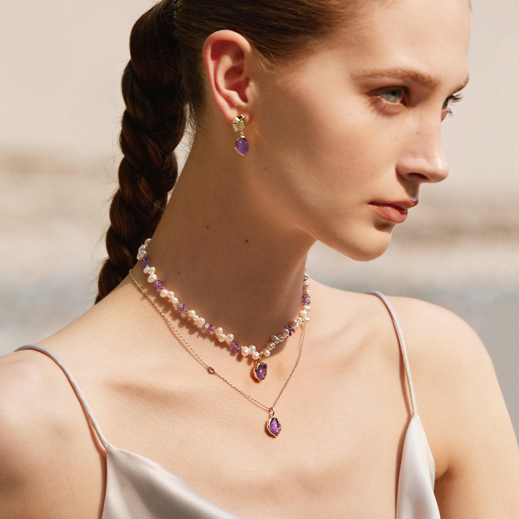 Raw Amethyst Pearl Necklace