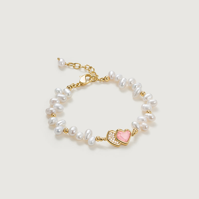 Blush Heart Rose Quartz Pearl Bracelet