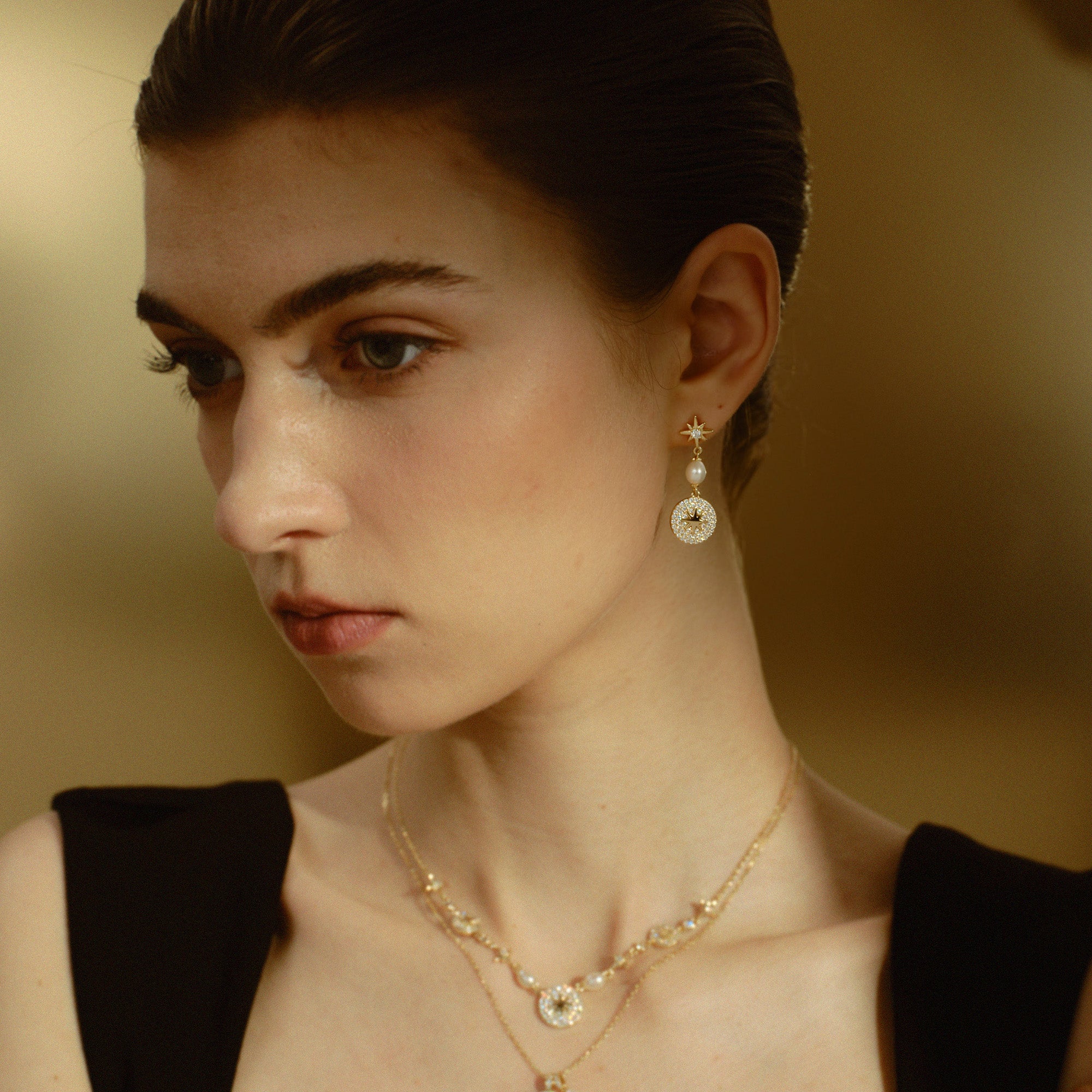 Celestial Star Pearl Drop Earrings