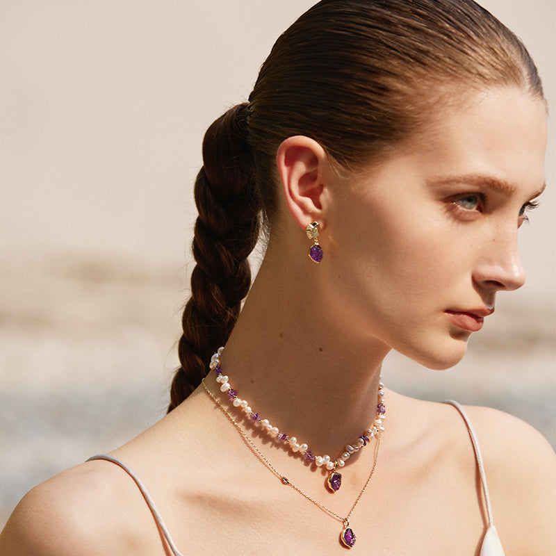 Raw Amethyst  Earrings