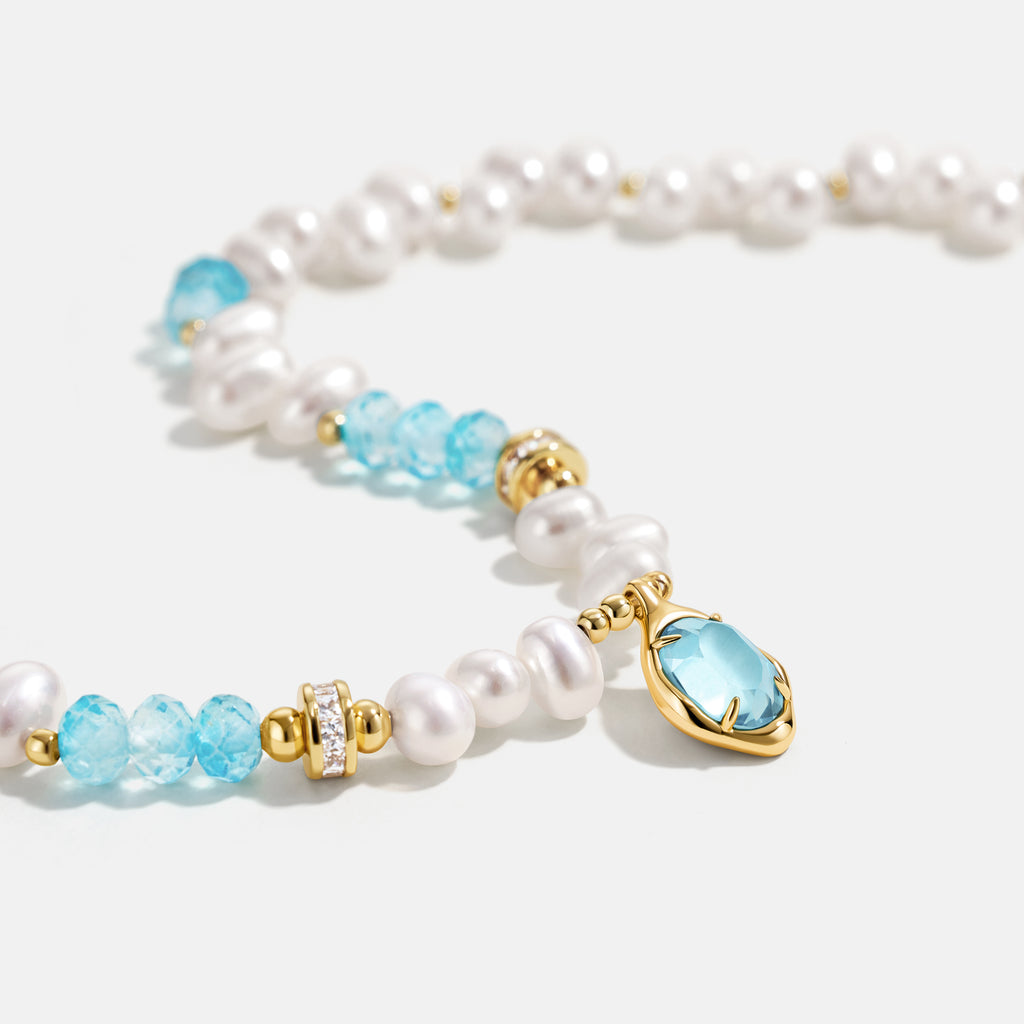 Raw Blue Topaz Pearl Necklace
