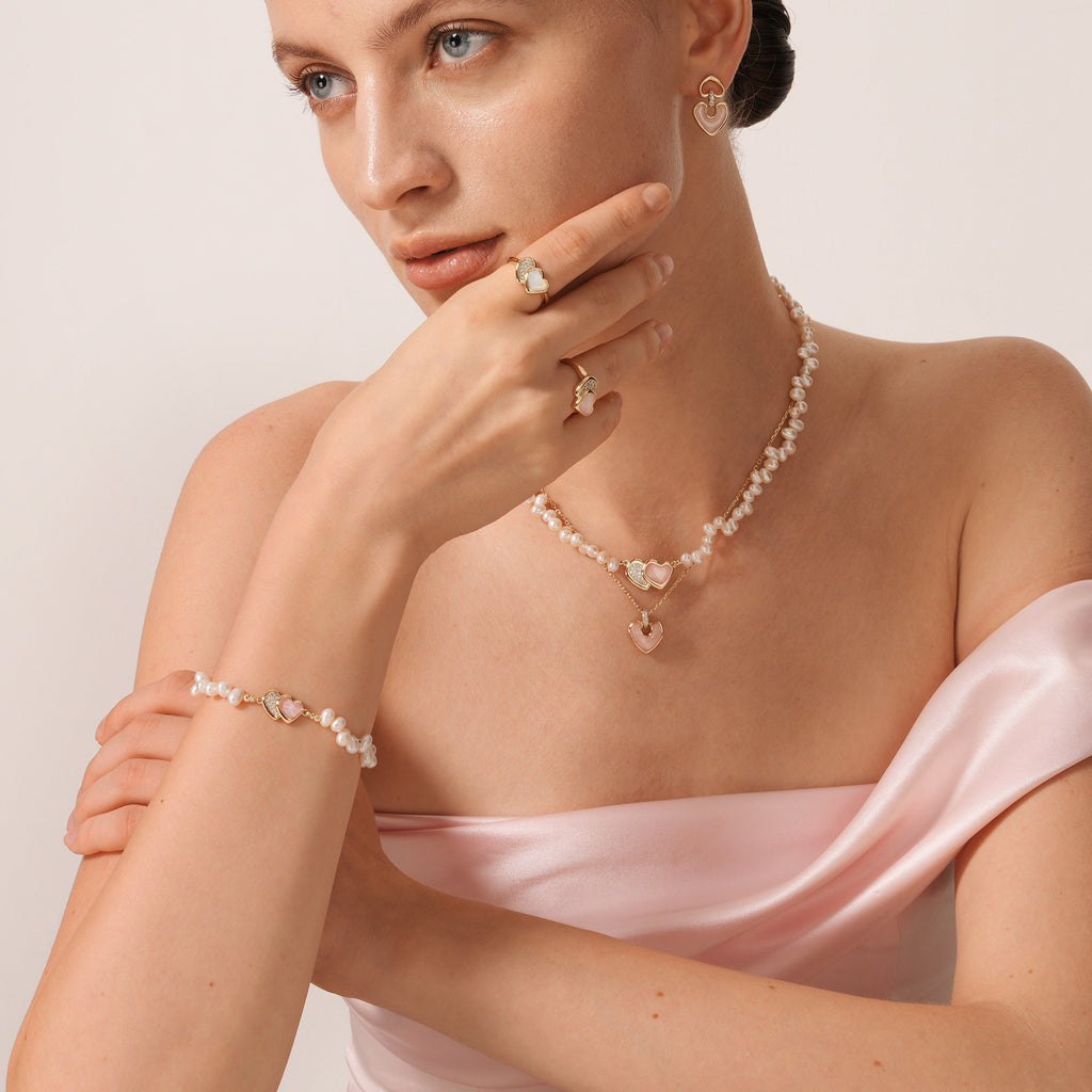 Blush Heart Rose Quartz Pearl Bracelet
