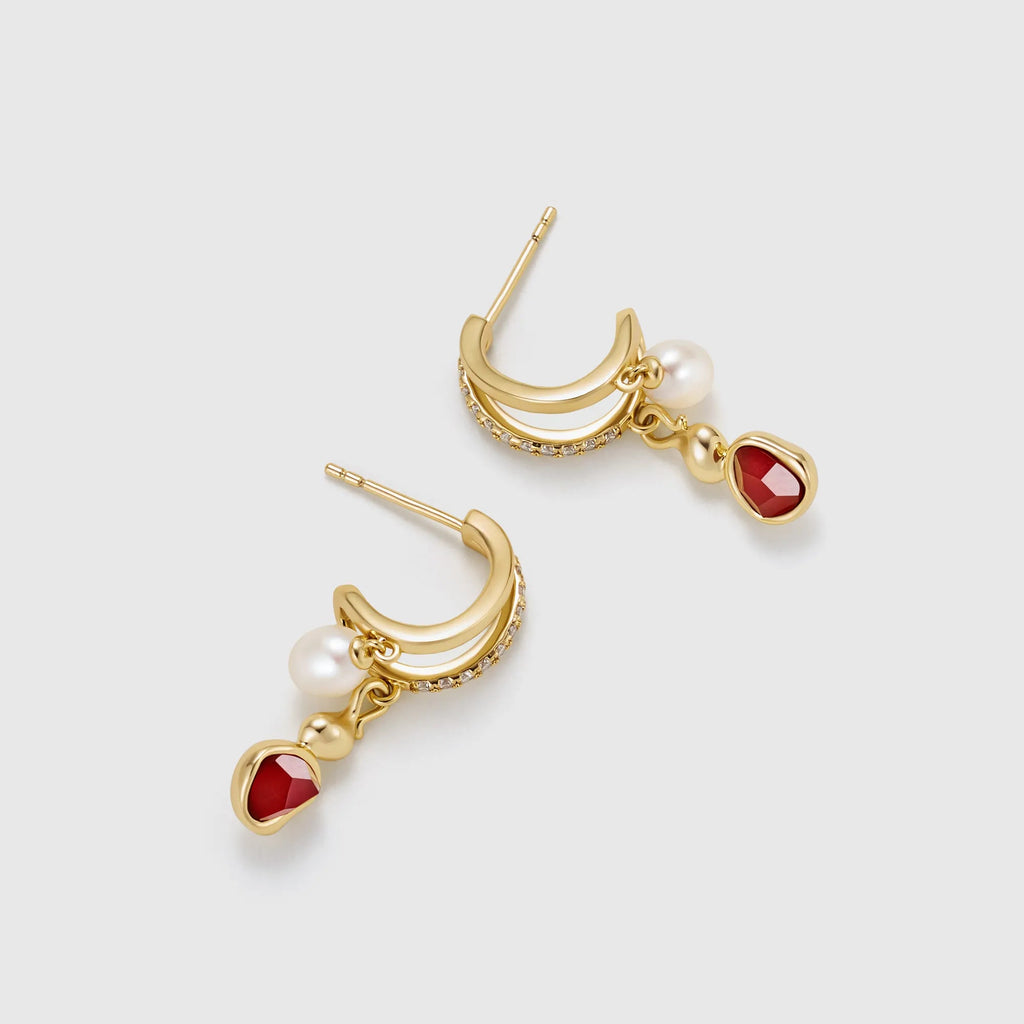 Wulu Red Agate Drop Pearl Earrings