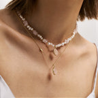 Raw Rose Quartz Pearl Necklace
