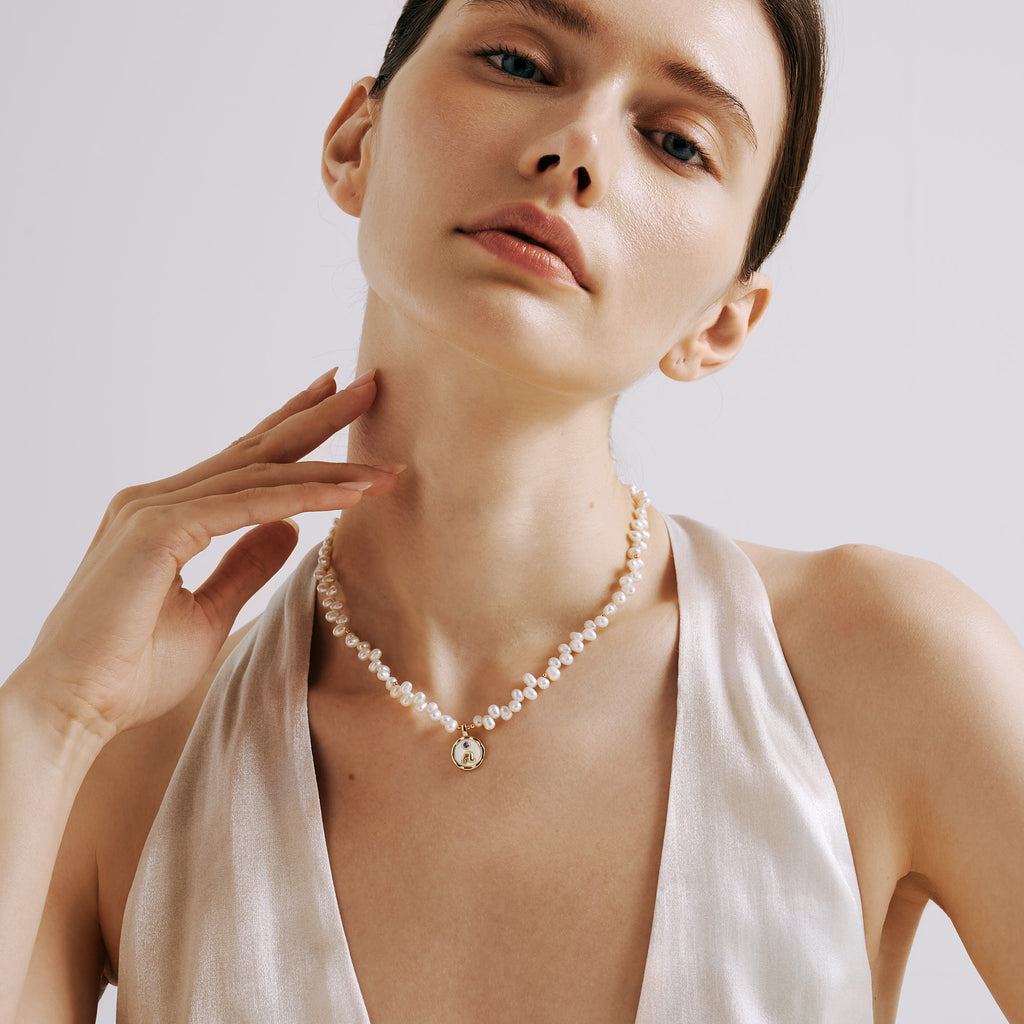 Signet Initial Pearl Necklace