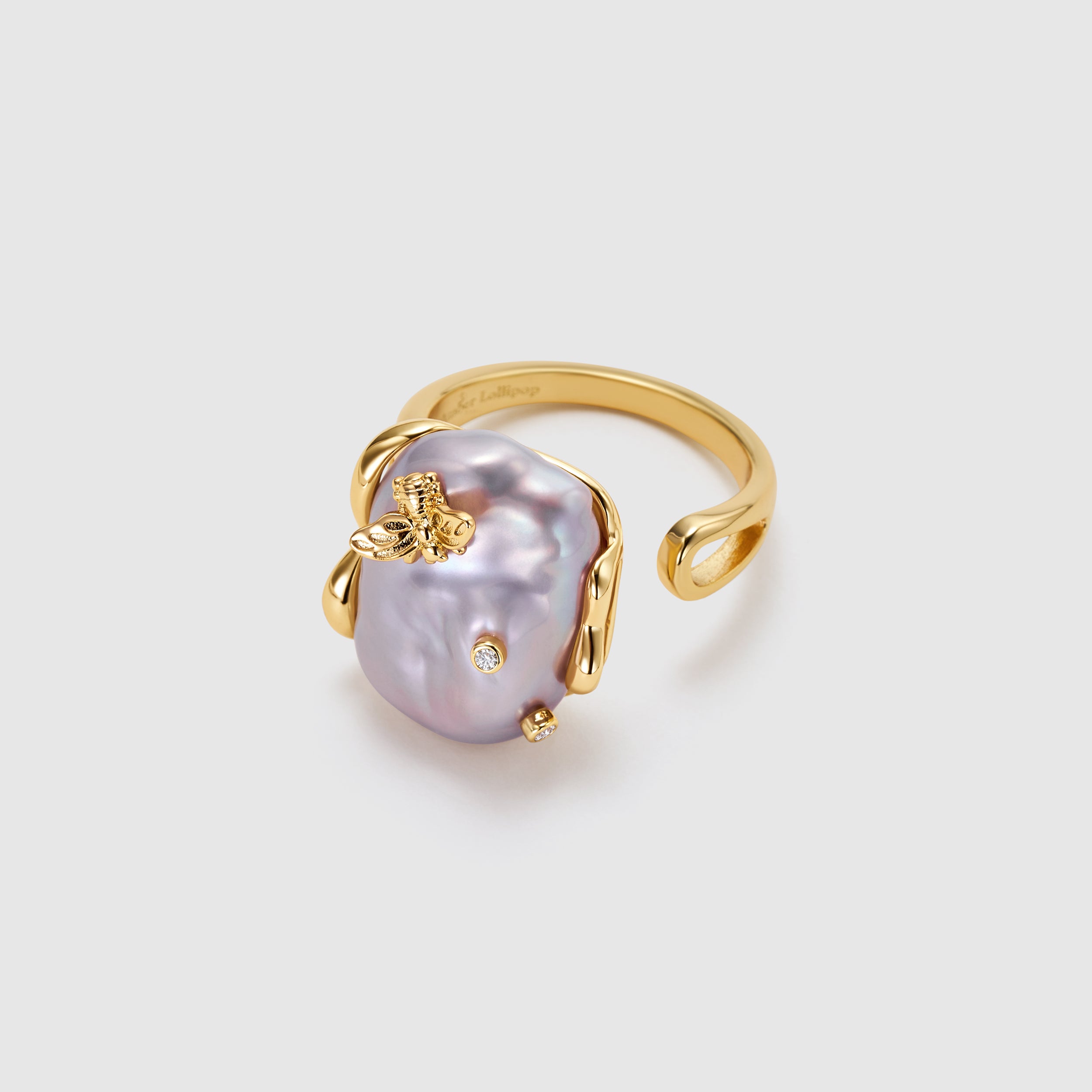 Lavender Baroque Pearl Bee Open Ring