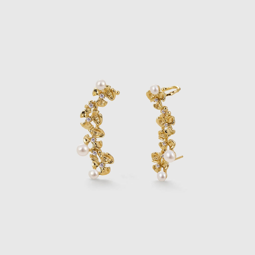 Gold Ginkgo Leaves Pearl Earrings